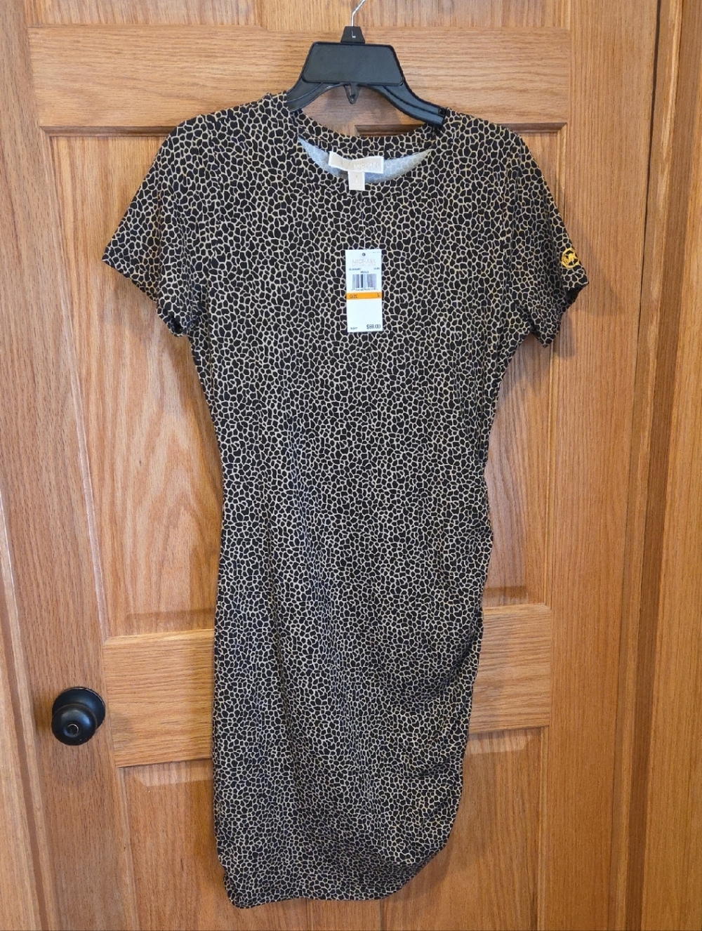 Michael Kors Short Sleeve Animal-Print Mini Dress - Black & Tan
